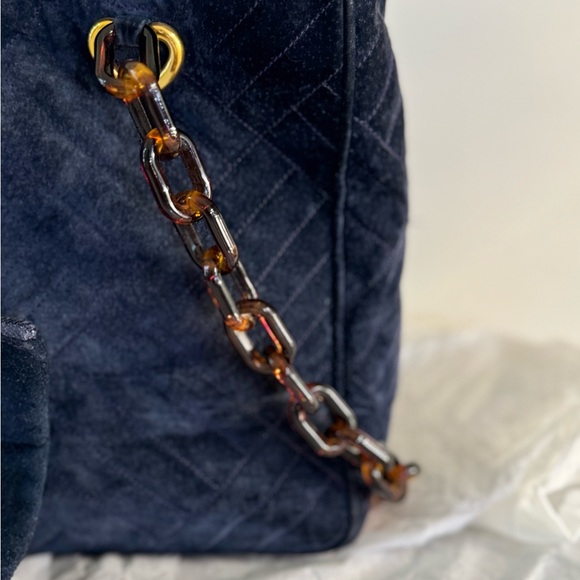 SEPCOEUR Paris Navy Blue Suede Moc-Tortoise Strap Shoulder Bag - Picture 3 of 12